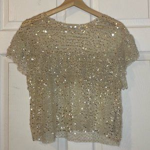 Zara Champagne, Semi-Sheer Sequined Blouse